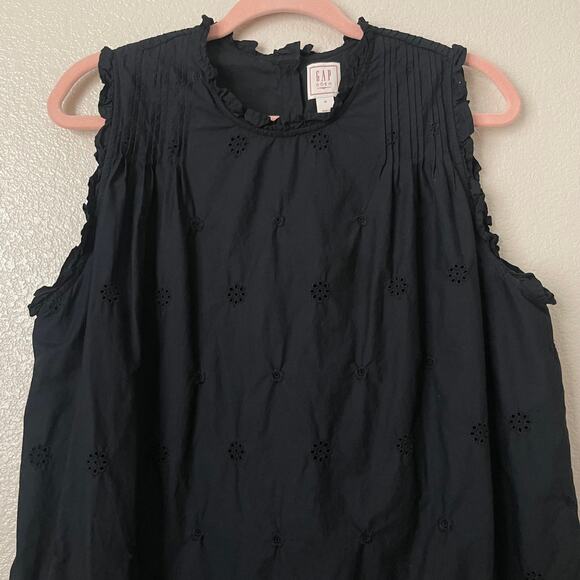 Gap x Doen Dress Womens Medium Black Eyelet Mini Ruffle Pleated Boho Cottagecore - Picture 4 of 10